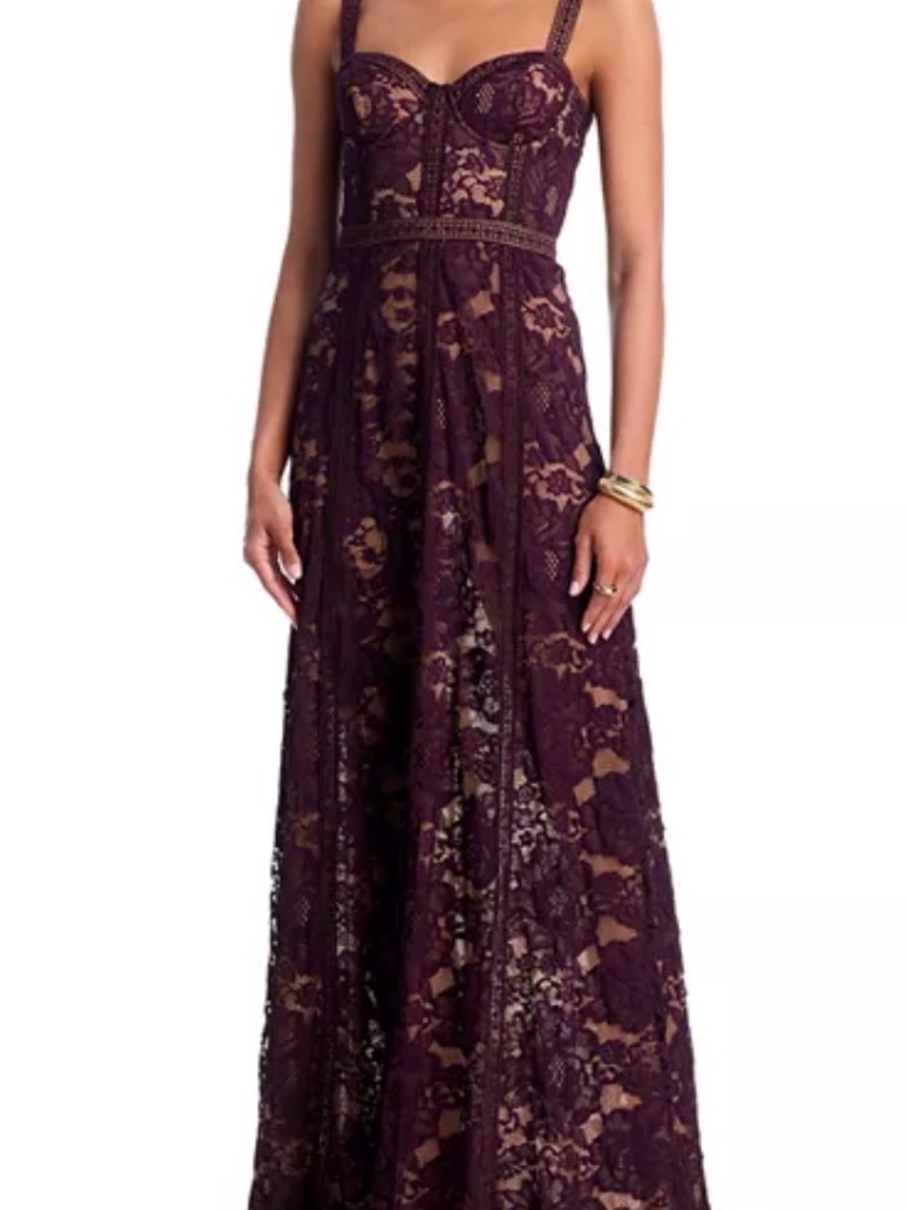 L'AGENCE Plum Lace Maxi Dress with Sweetheart Bodice